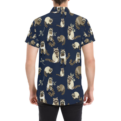 Raccoon Pattern Print Design A06 Men's Short Sleeve Button Up Shirt