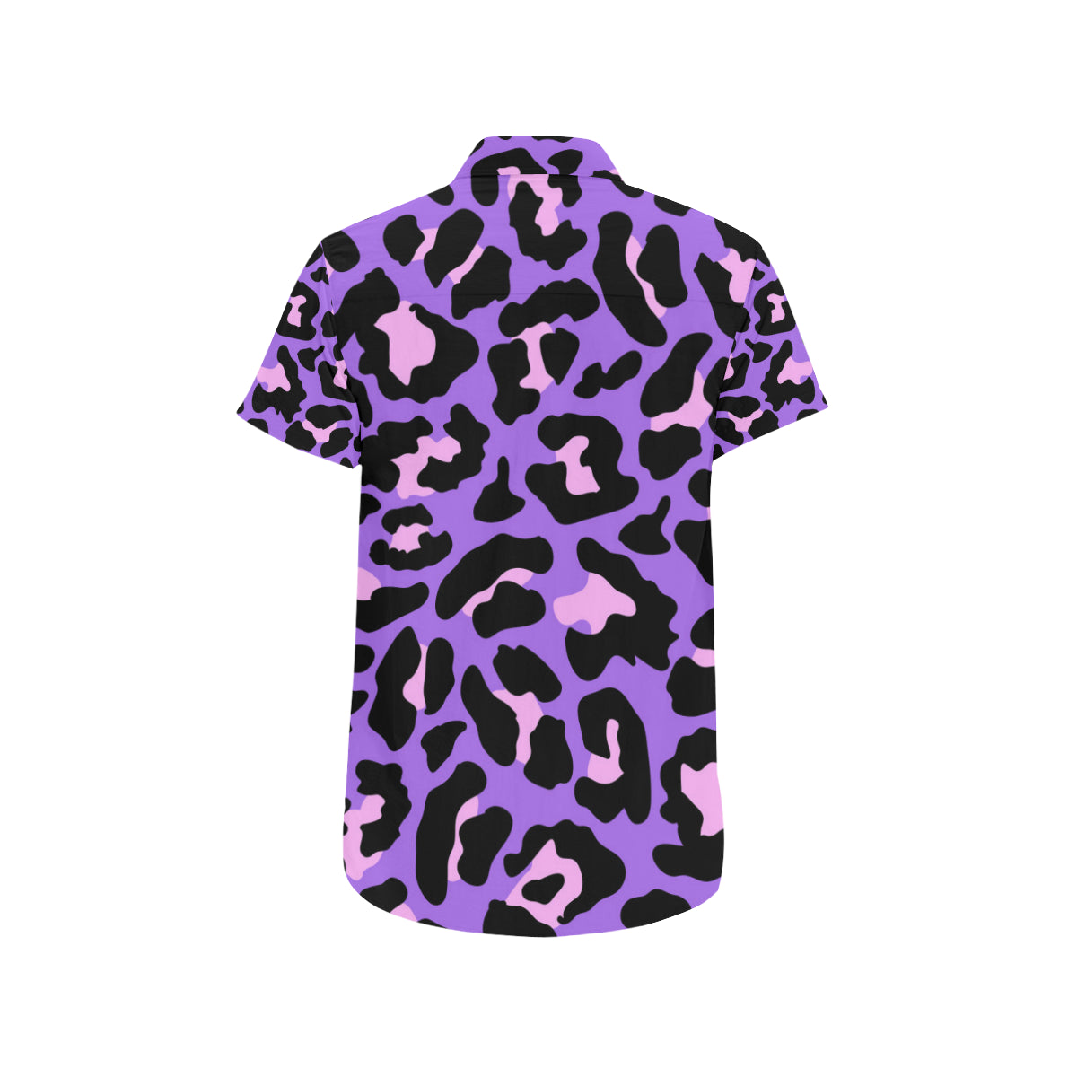 Cheetah Purple Neon Print Pattern Men's Short Sleeve Button Up Shirt