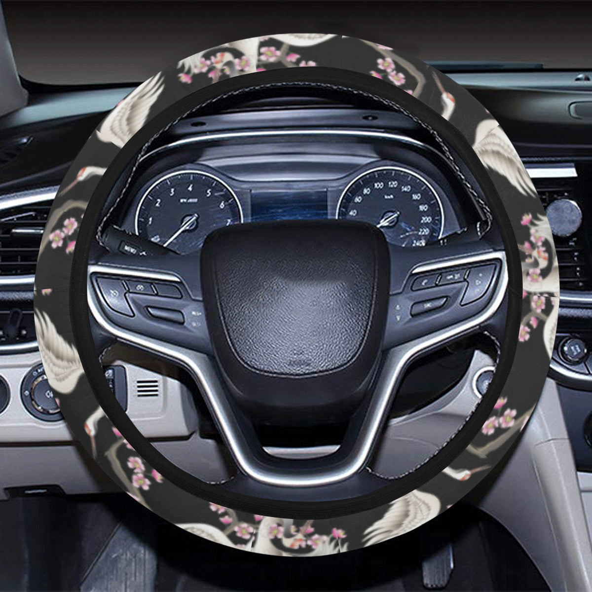Crane Pattern Print Design 01 Steering Wheel Cover with Elastic Edge