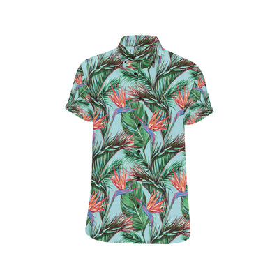 Bird Of Paradise Pattern Print Design BOP01 Men's Short Sleeve Button Up Shirt