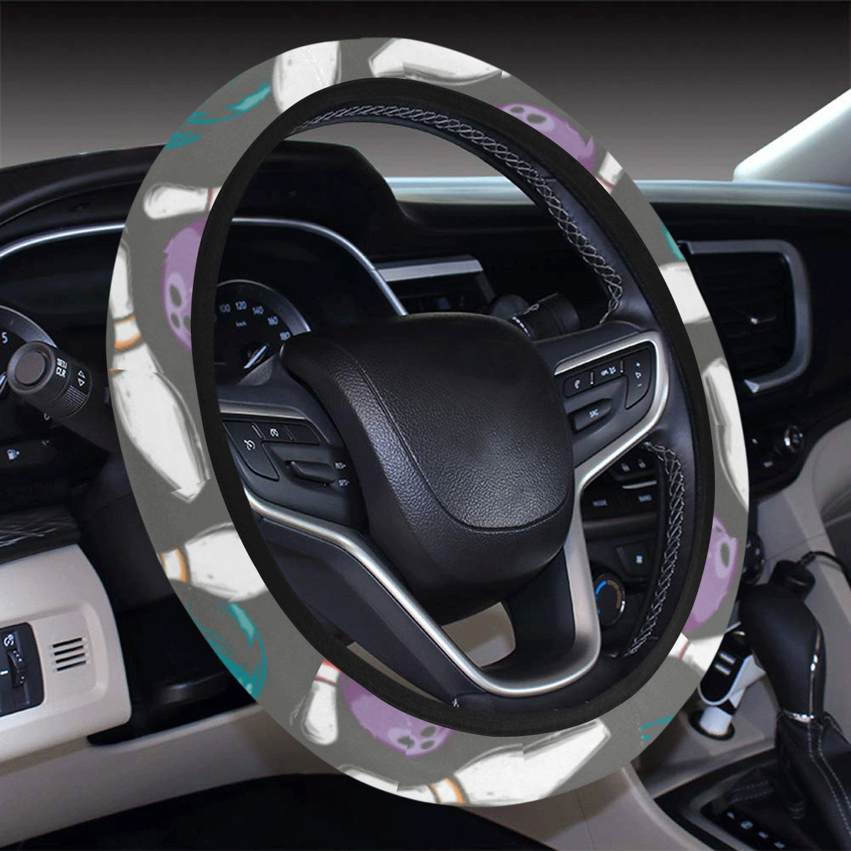 Bowling Pattern Print Design 03 Steering Wheel Cover with Elastic Edge