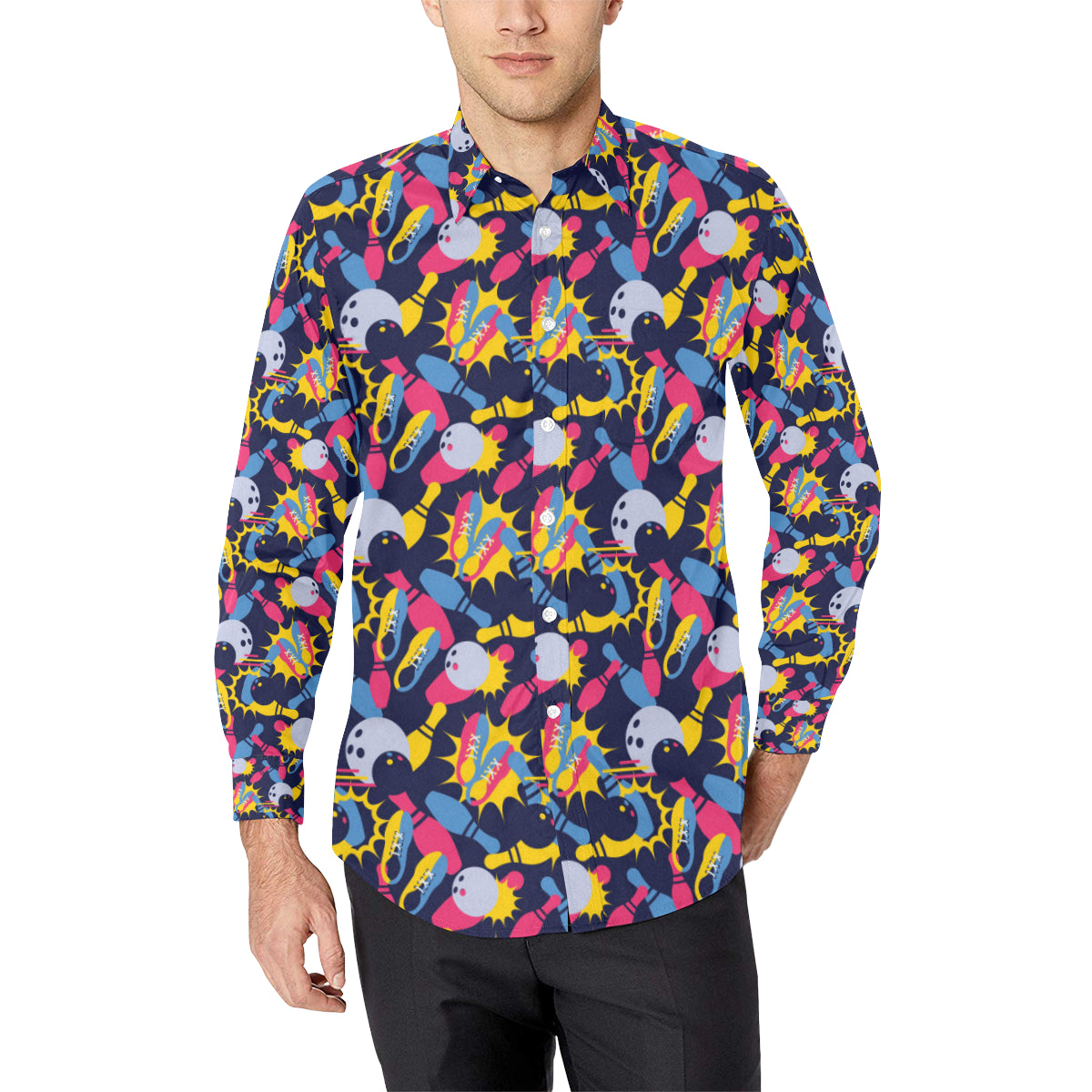 Bowling Pattern Print Design 02 Men's Long Sleeve Shirt