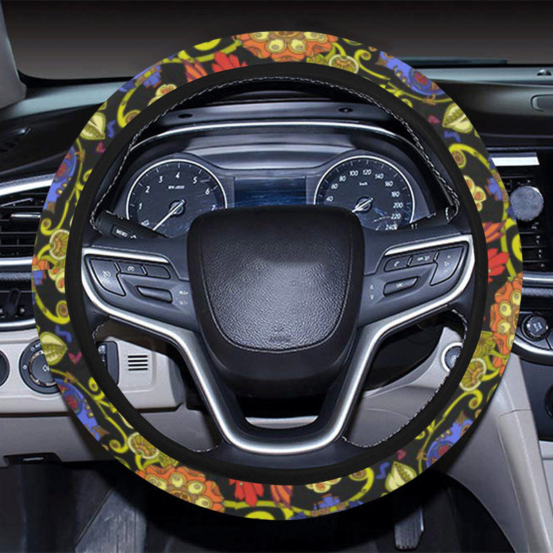 Steampunk Bird Design Themed Print Steering Wheel Cover with Elastic Edge