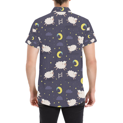 Sheep Night Pattern Print Design 02 Men's Short Sleeve Button Up Shirt