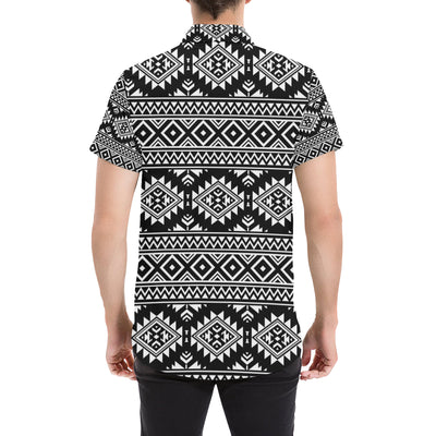 Aztec Black White Print Pattern Men's Short Sleeve Button Up Shirt