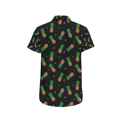 Neon Pineapple Pattern Print Design A04 Men's Short Sleeve Button Up Shirt