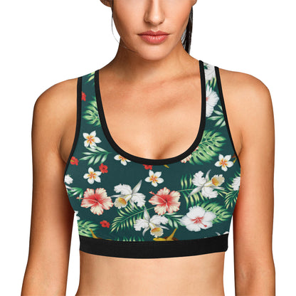 Hawaiian Flower Design with SeaTurtle Print Sports Bra