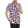 Leopard Pink Skin Print Men's Short Sleeve Button Up Shirt