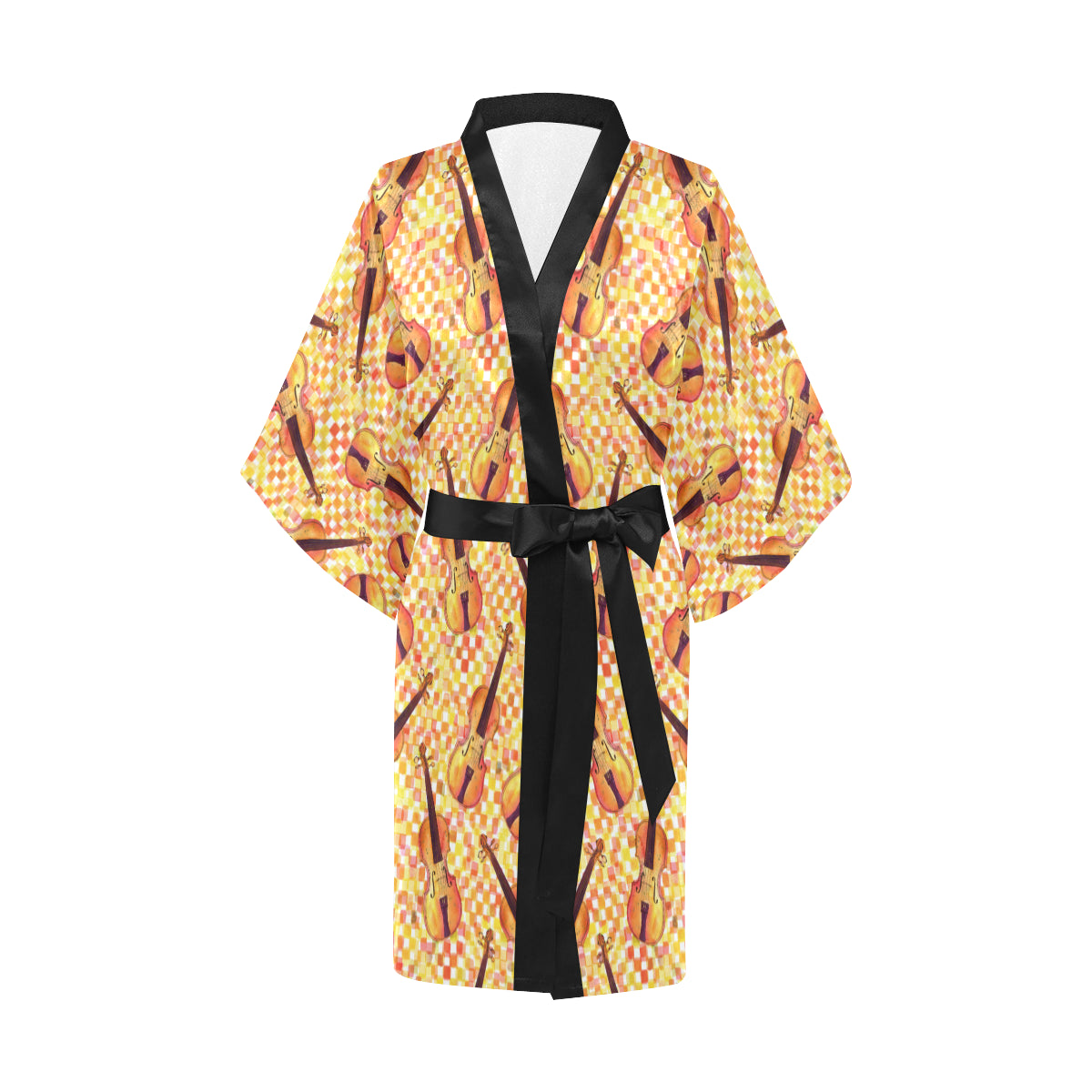 Violin Pattern Print Design 03 Women's Short Kimono