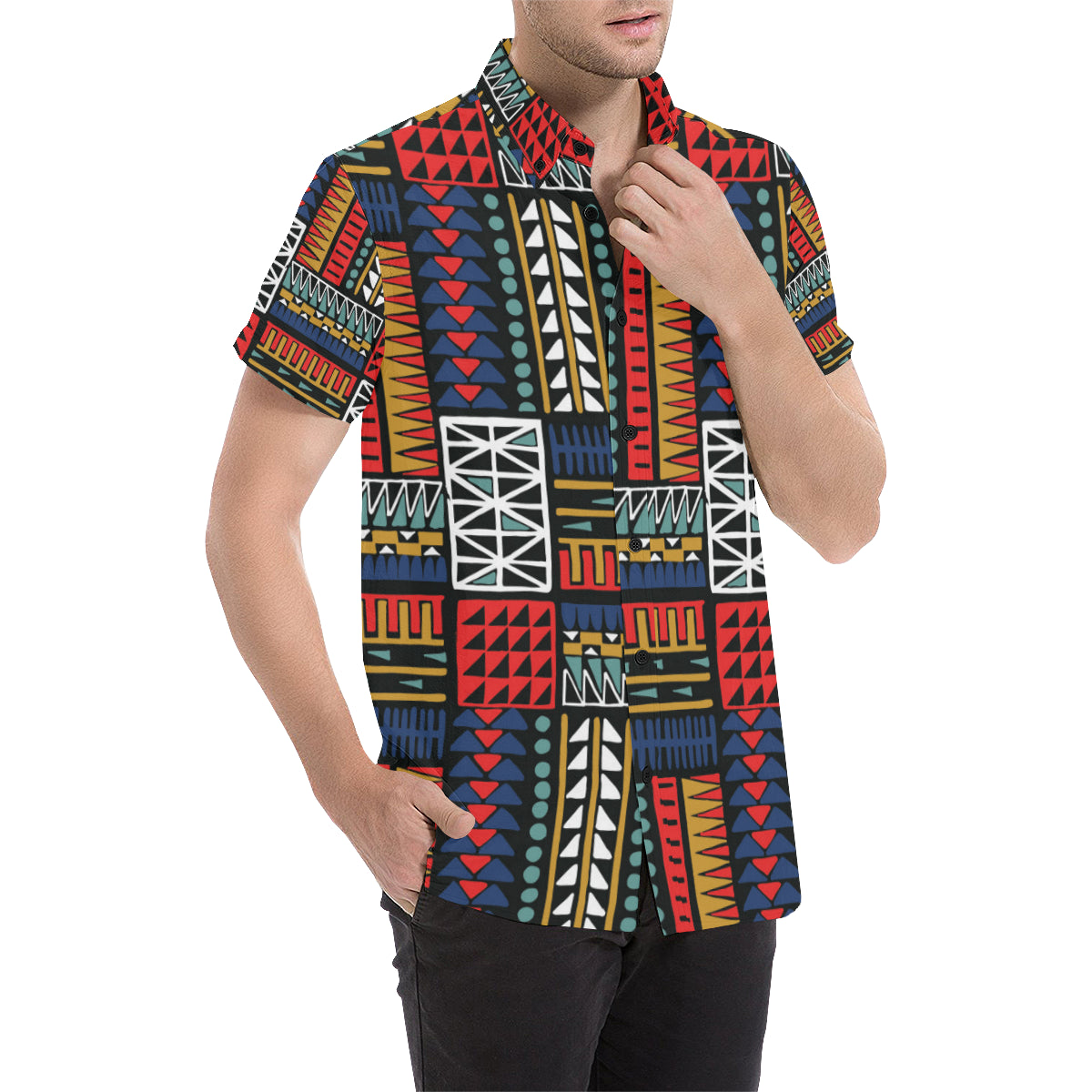 Kente Pattern Print Design 02 Men's Short Sleeve Button Up Shirt
