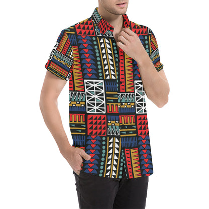 Kente Pattern Print Design 02 Men's Short Sleeve Button Up Shirt
