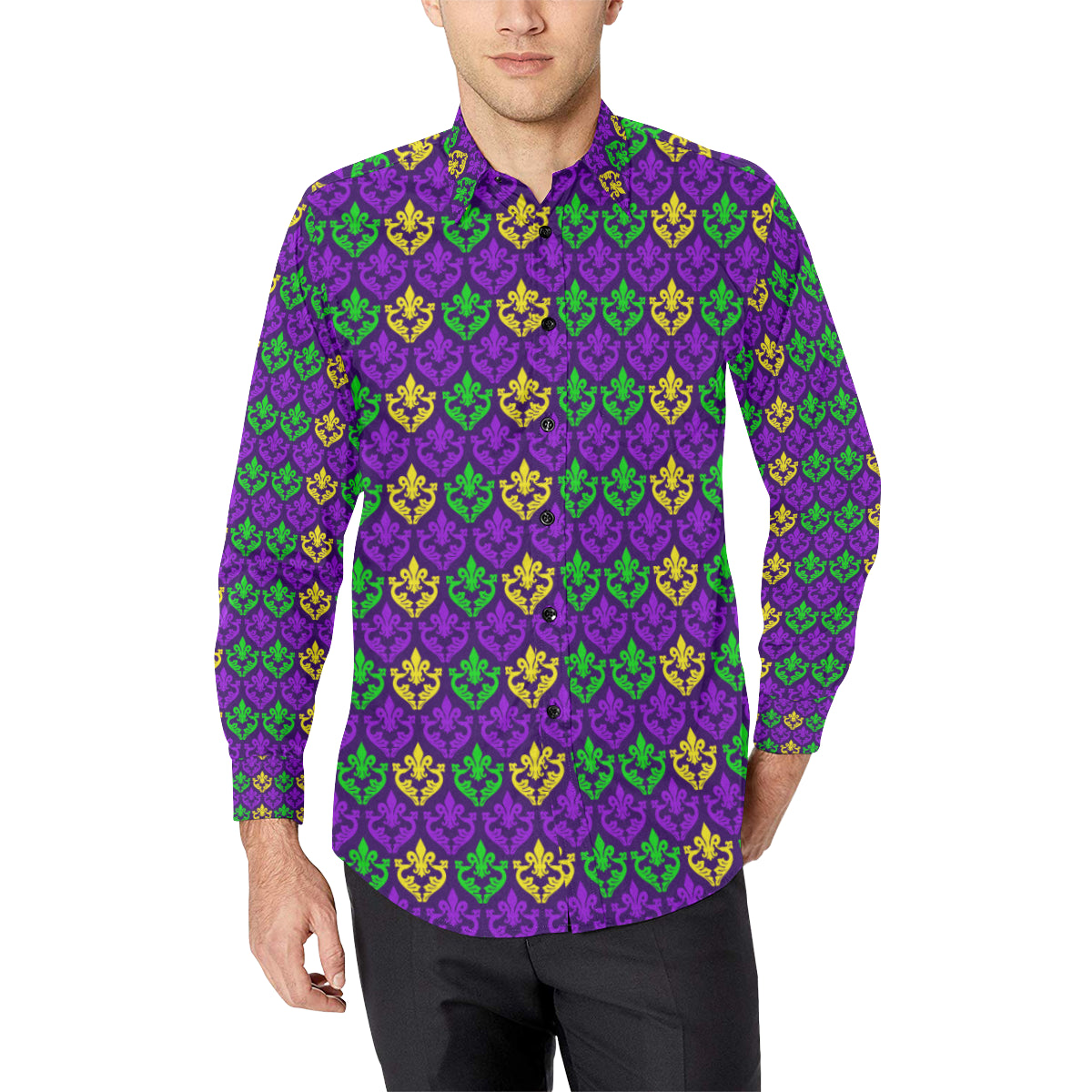 Mardi Gras Pattern Print Design 02 Men's Long Sleeve Shirt