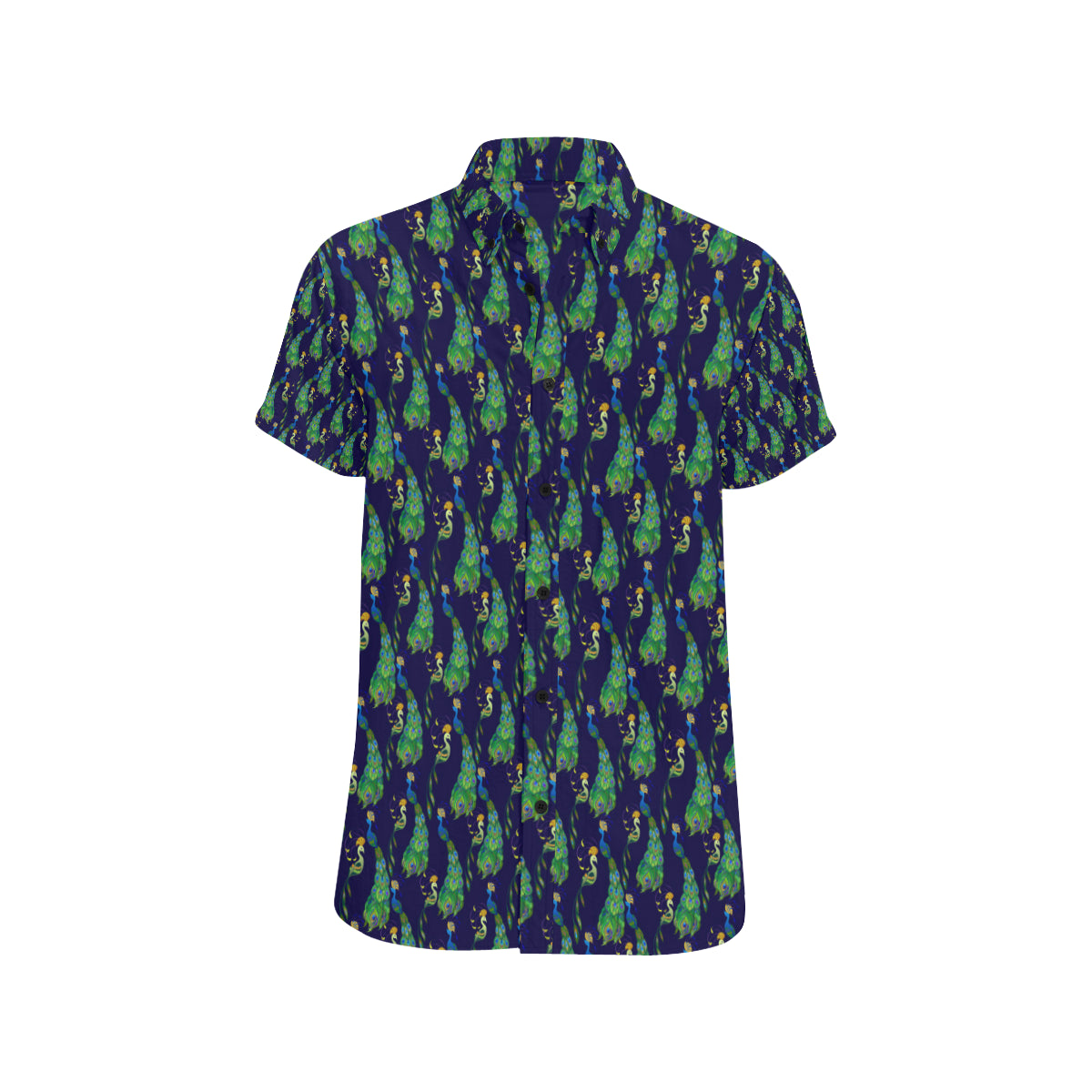 Peacock Art Design Print Men's Short Sleeve Button Up Shirt