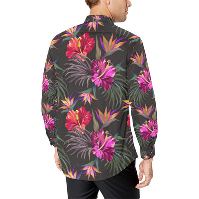 Hibiscus Pattern Print Design HB014 Men's Long Sleeve Shirt