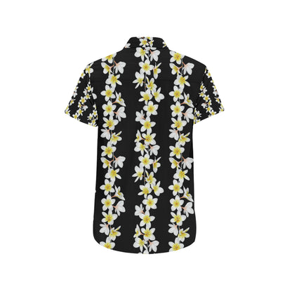 White Plumeria Pattern Print Design PM08 Men's Short Sleeve Button Up Shirt