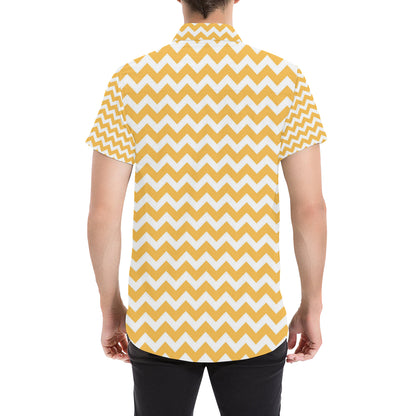 Chevron Orange Pattern Print Design 01 Men's Short Sleeve Button Up Shirt