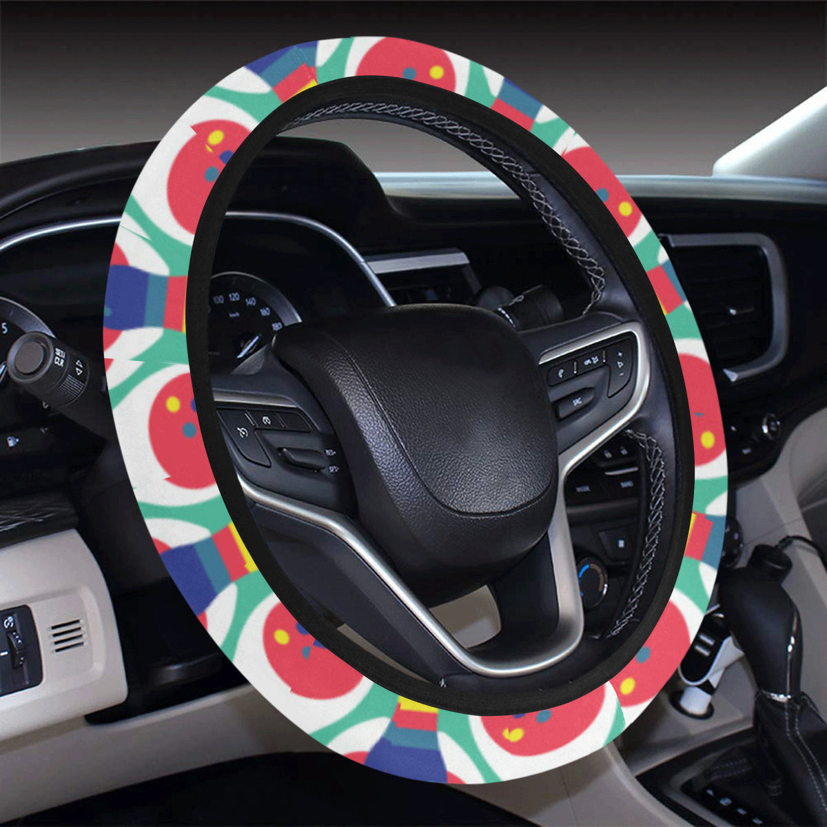 Bowling Pattern Print Design 05 Steering Wheel Cover with Elastic Edge
