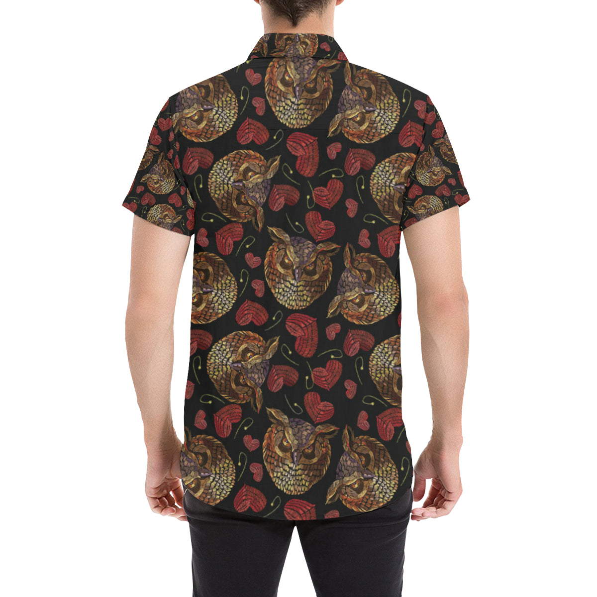 Owl Pattern Print Design A08 Men's Short Sleeve Button Up Shirt