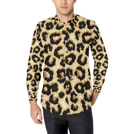 Jaguar Skin Pattern Print Design 02 Men's Long Sleeve Shirt
