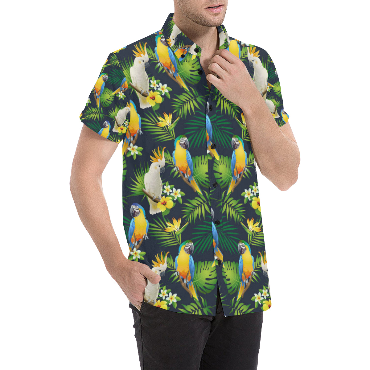 Parrot Pattern Print Design A03 Men's Short Sleeve Button Up Shirt