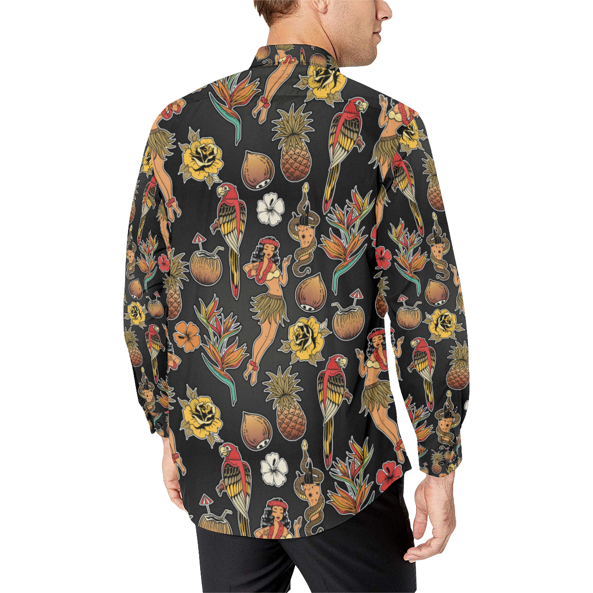 Hula Dancers Hawaiian Style Pattern Print Design 0 Men's Long Sleeve Shirt