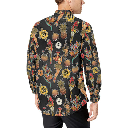 Hula Dancers Hawaiian Style Pattern Print Design 0 Men's Long Sleeve Shirt