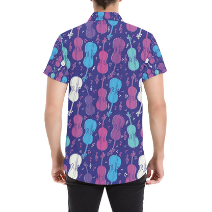 Cello Pattern Print Design 01 Men's Short Sleeve Button Up Shirt
