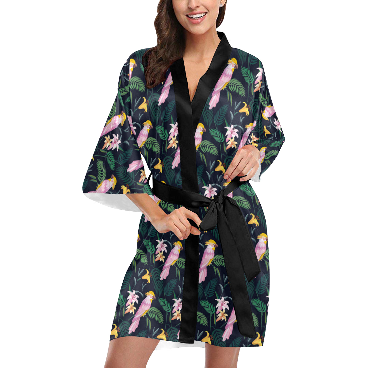 Cockatoo Pattern Print Design 03 Women's Short Kimono
