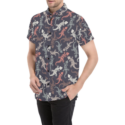 Gecko Pattern Print Design 02 Men's Short Sleeve Button Up Shirt