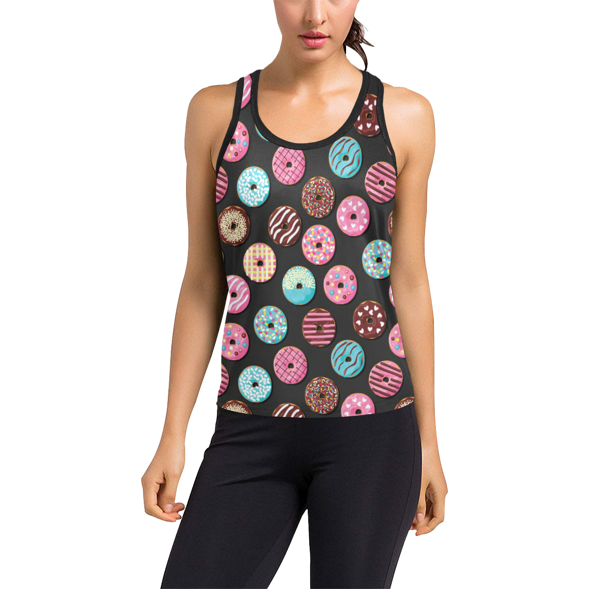 Donut Pattern Print Design DN02 Women's Racerback Tank Top