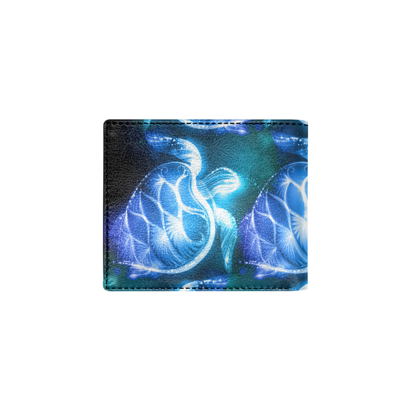 Blue Neon Sea Turtle Print Men's ID Card Wallet