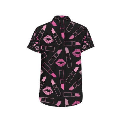 Lipstick Pink Pattern Print Design 01 Men's Short Sleeve Button Up Shirt