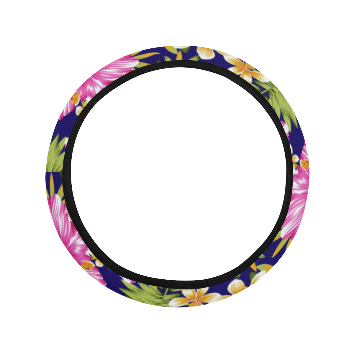 Pink Hibiscus Pattern Print Design HB027 Steering Wheel Cover with Elastic Edge