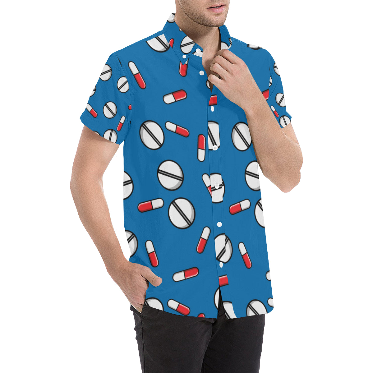 Pill Pattern Print Design A05 Men's Short Sleeve Button Up Shirt