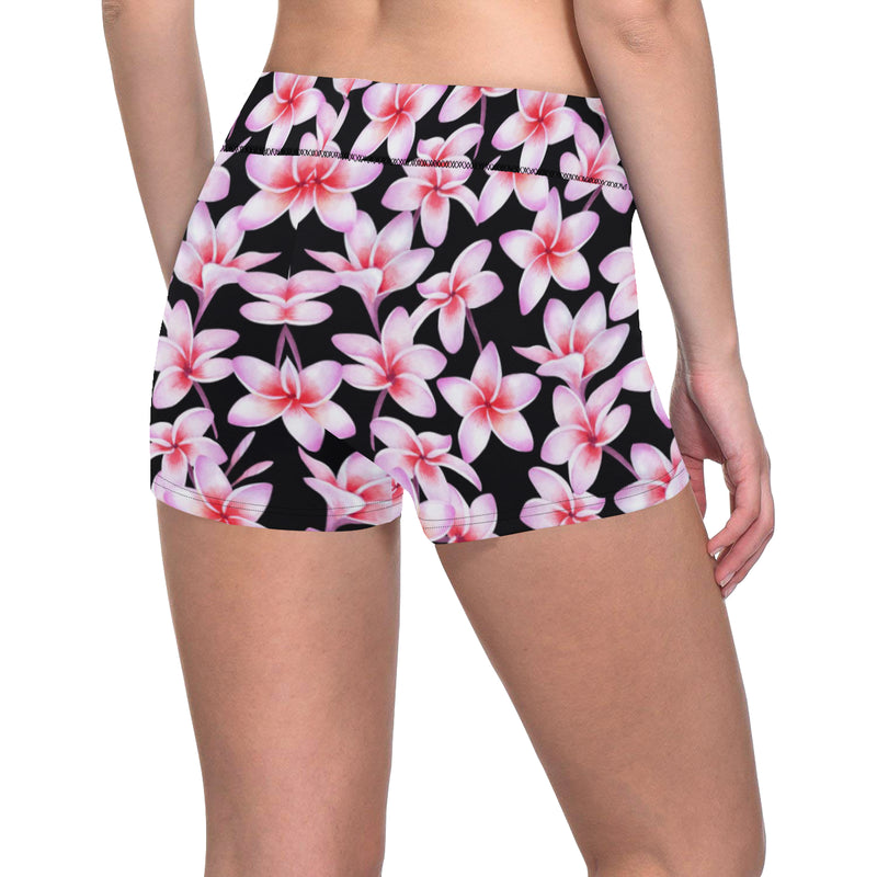 Pink Plumeria Pattern Print Design PM09 Yoga Shorts