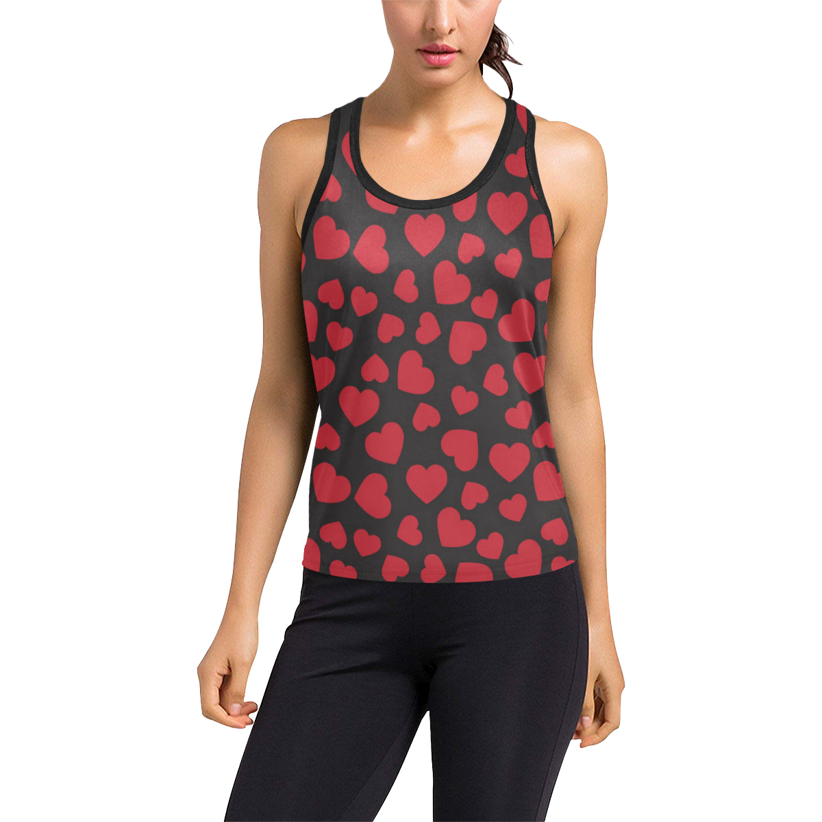 Heart Red Pattern Print Design HE01 Women's Racerback Tank Top