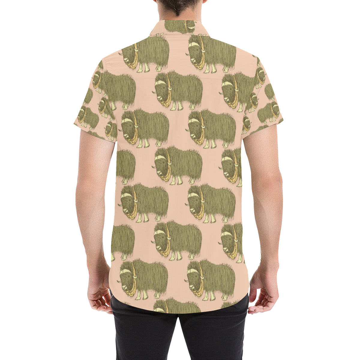 Yak Pattern Print Design 01 Men's Short Sleeve Button Up Shirt