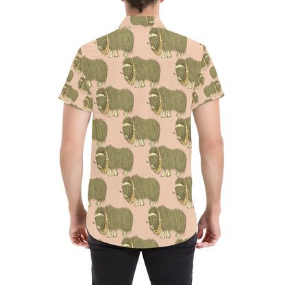 Yak Pattern Print Design 01 Men's Short Sleeve Button Up Shirt
