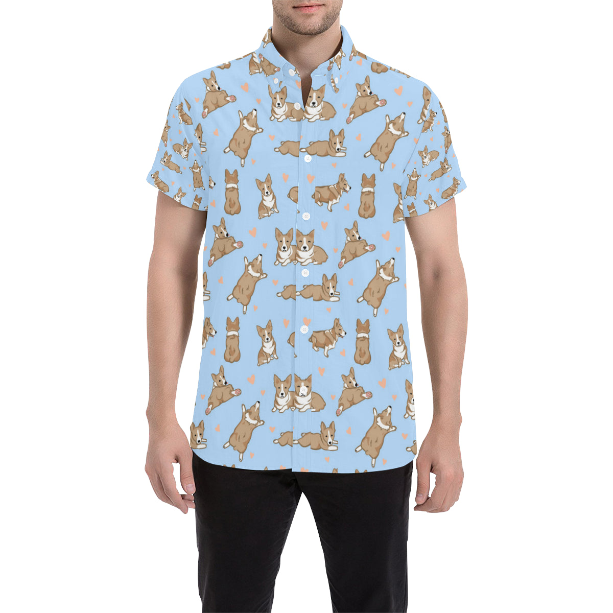 Pembroke Welsh Corgis Pattern Print Design A05 Men's Short Sleeve Button Up Shirt