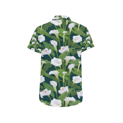 Lily Pattern Print Design 04 Men's Short Sleeve Button Up Shirt