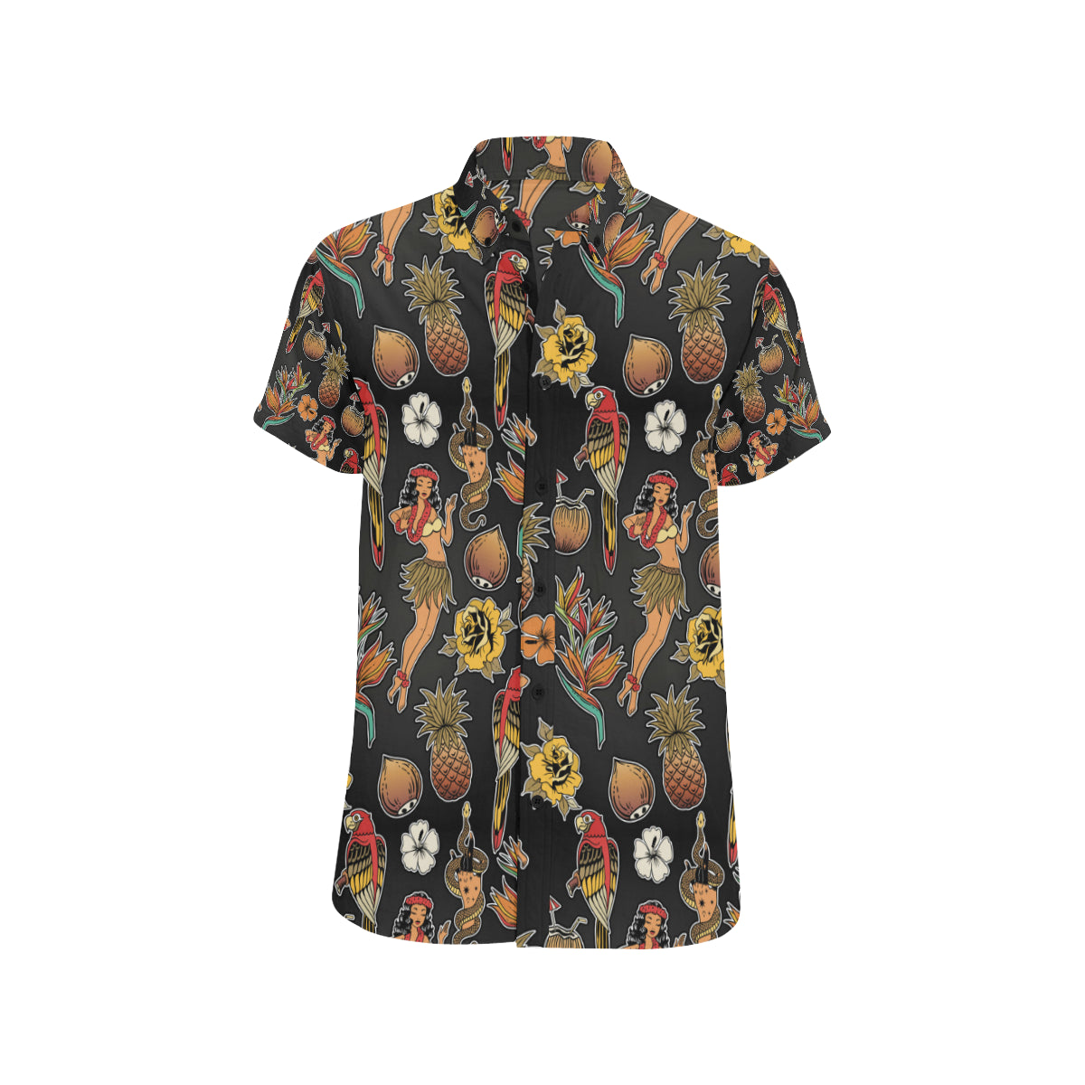 Hula Dancers Hawaiian Style Pattern Print Design 0 Men's Short Sleeve Button Up Shirt