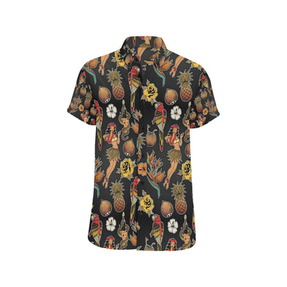 Hula Dancers Hawaiian Style Pattern Print Design 0 Men's Short Sleeve Button Up Shirt