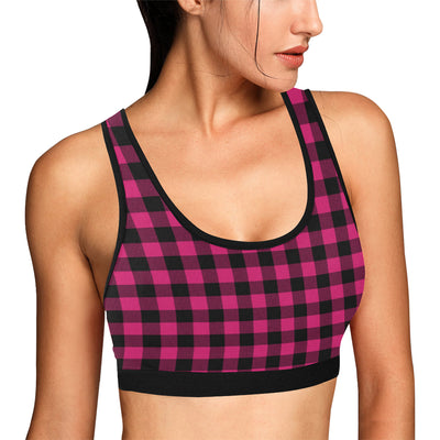 Pink Tartan Plaid Pattern Sports Bra