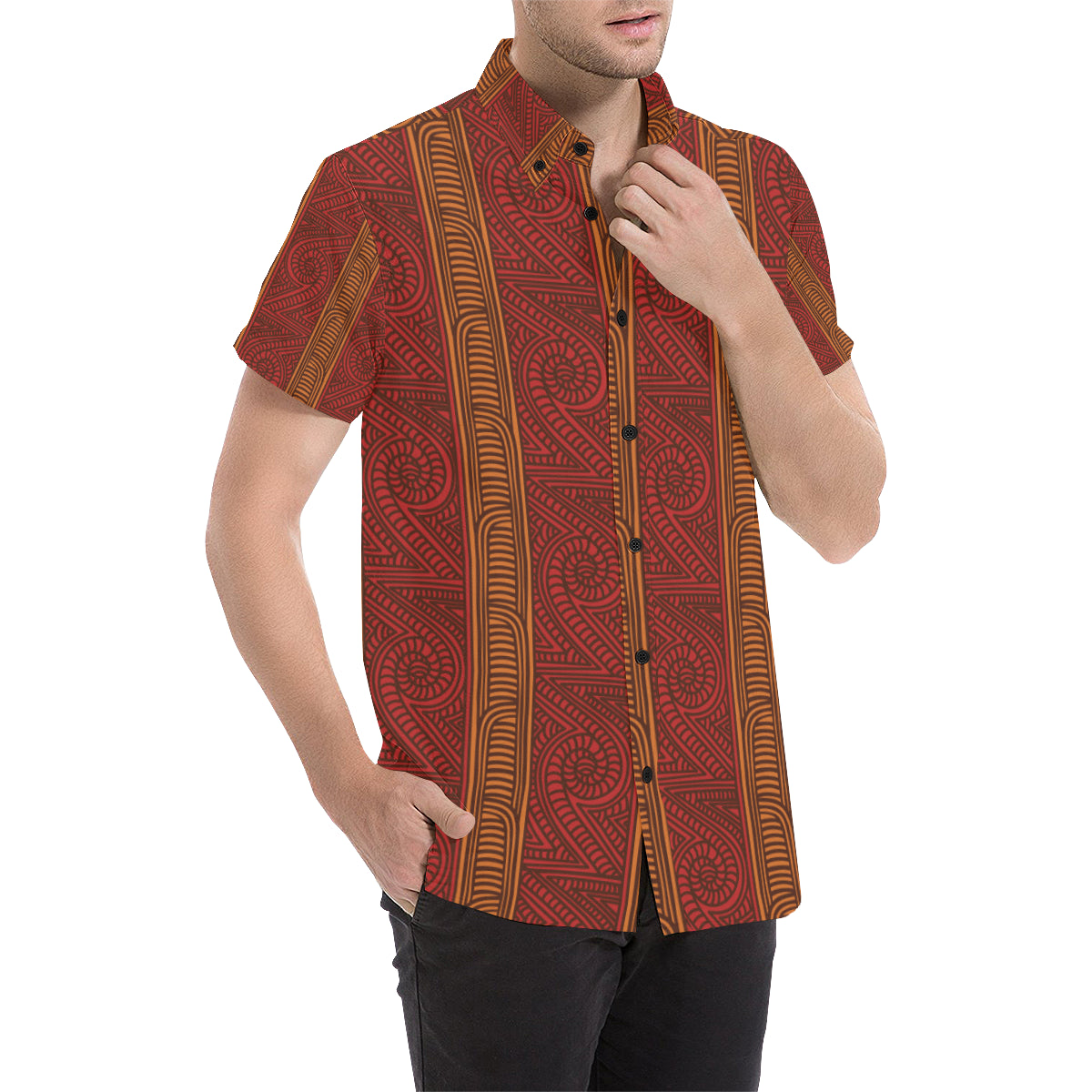 Maori Pattern Print Design 05 Men's Short Sleeve Button Up Shirt