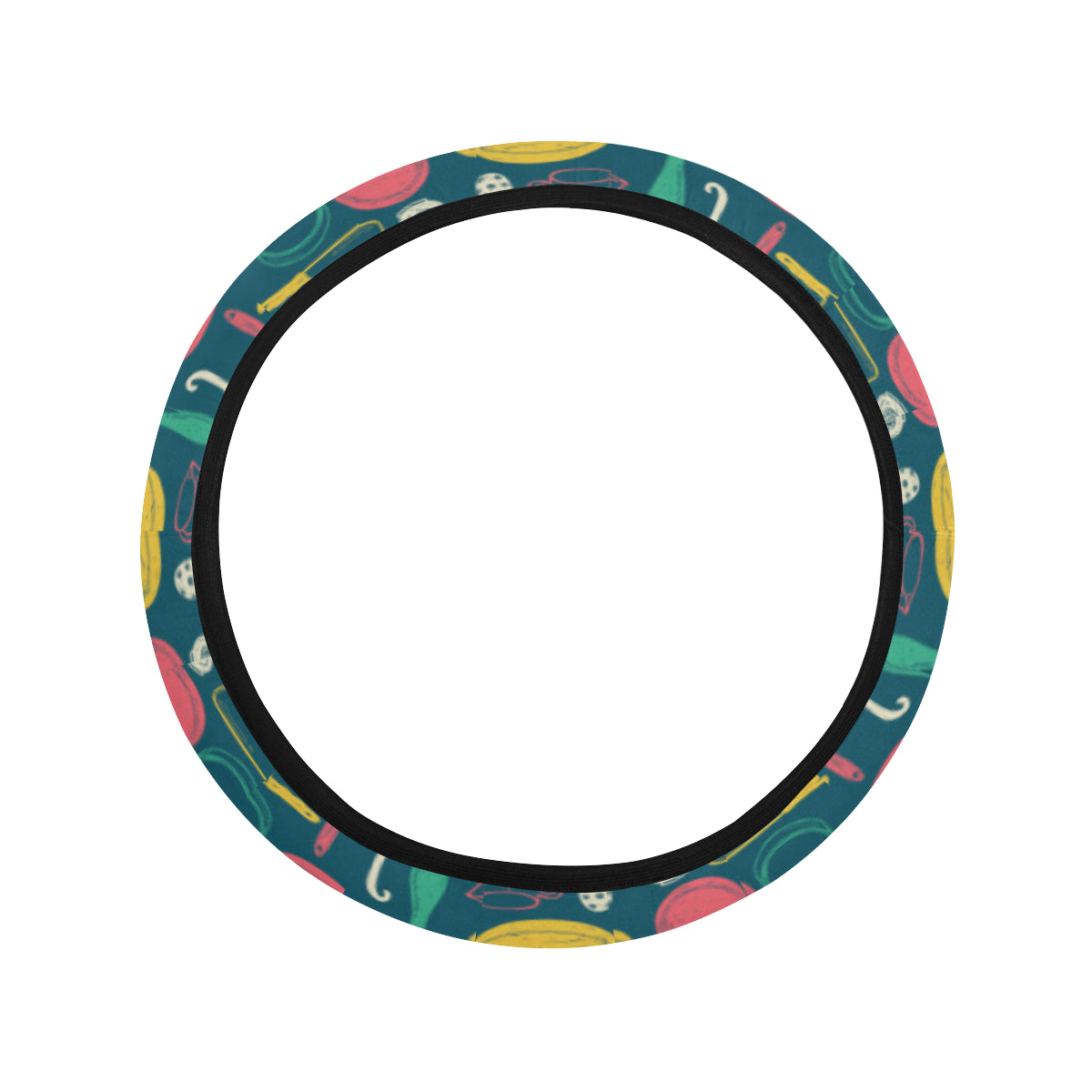 Cooking Kitchen Tools Pattern Print Design 01 Steering Wheel Cover with Elastic Edge