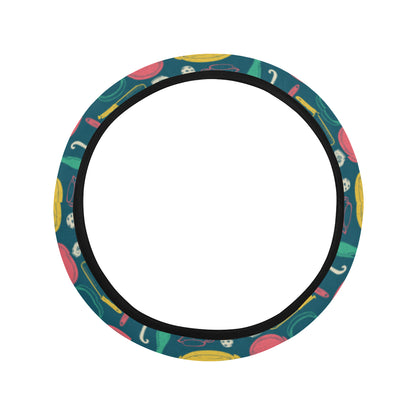 Cooking Kitchen Tools Pattern Print Design 01 Steering Wheel Cover with Elastic Edge