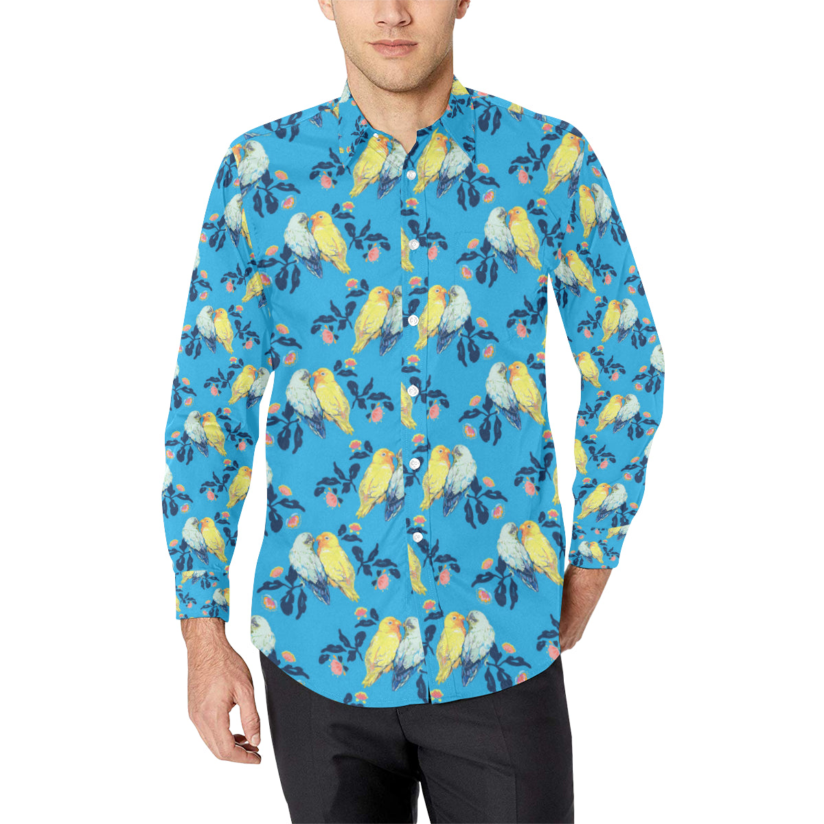 Lovebird Pattern Print Design 03 Men's Long Sleeve Shirt