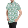 Llama with Cactus Themed Print Men's Short Sleeve Button Up Shirt