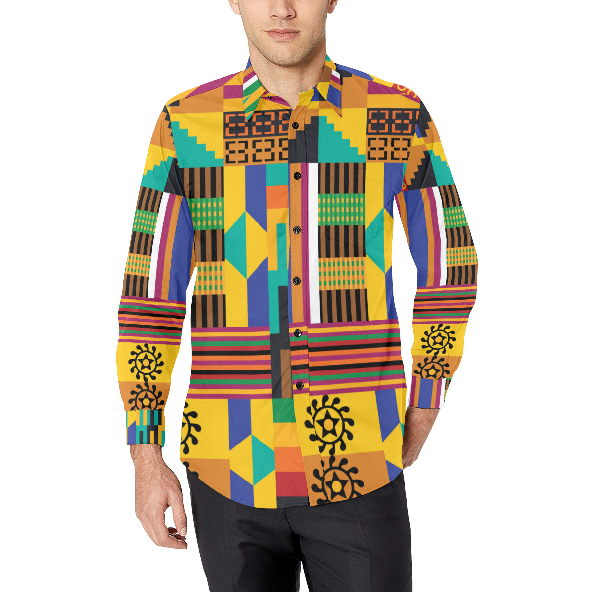 Kente Pattern Print Design 03 Men's Long Sleeve Shirt