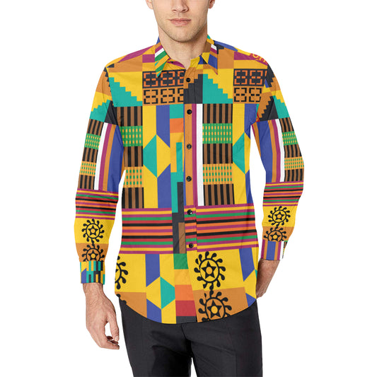 Kente Pattern Print Design 03 Men's Long Sleeve Shirt